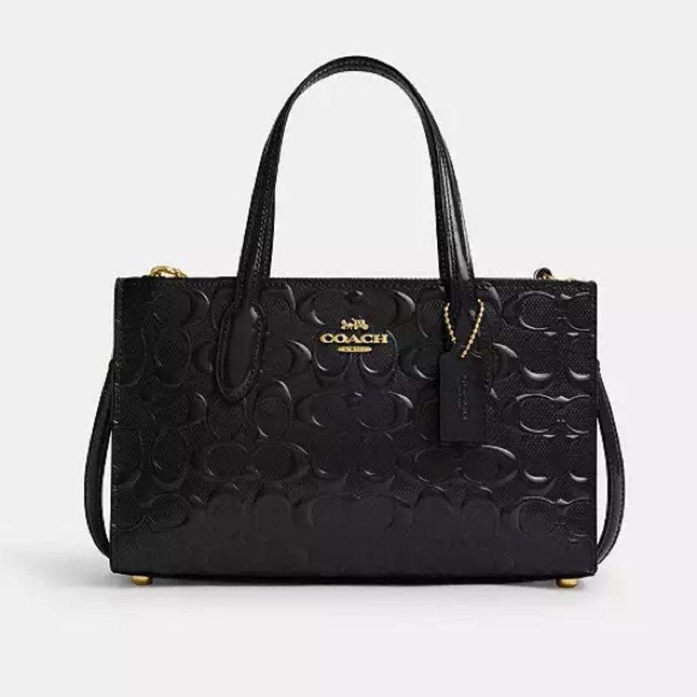 COACH Nina Small Tote Bag In Signature Leather - Black